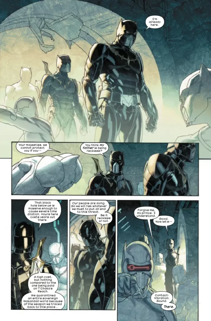 Black Panther enters a spaceship in Aliens vs. Avengers #1