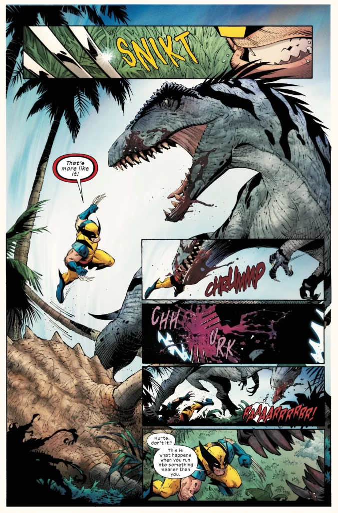 Wolverine fights dinosaurs