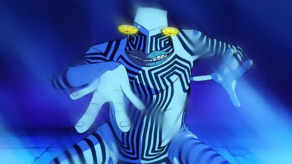 dandadan blue striped alien