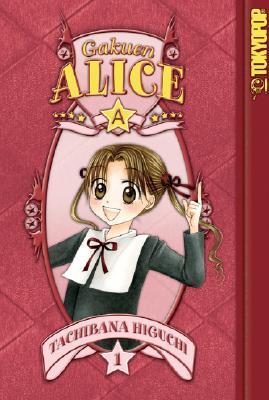 School Alice cover. Little girl wearing school uniform and braids smiling against red lace background