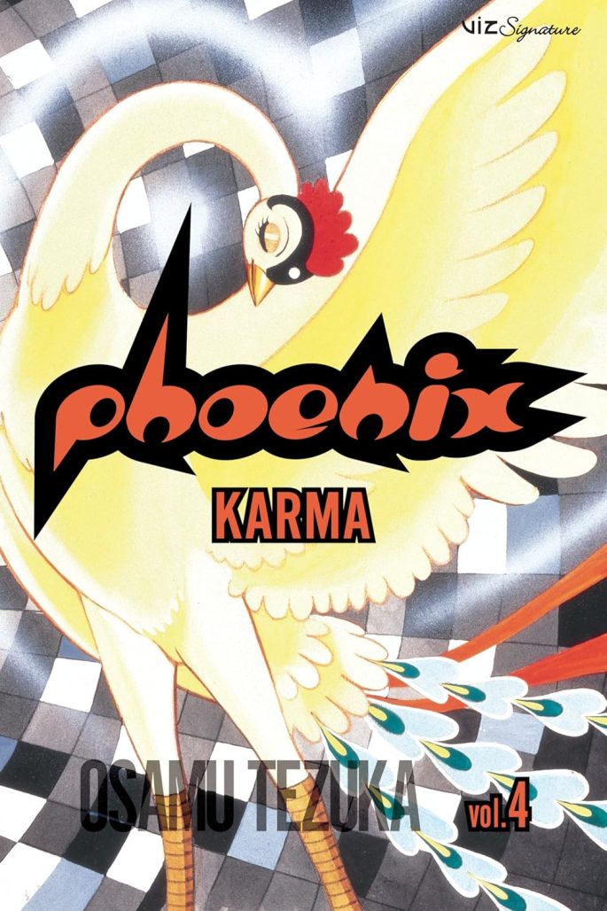 Cover of Phoenix: Karma. A shiny yellow bird bends its neck. Its gentle eyes were closed.