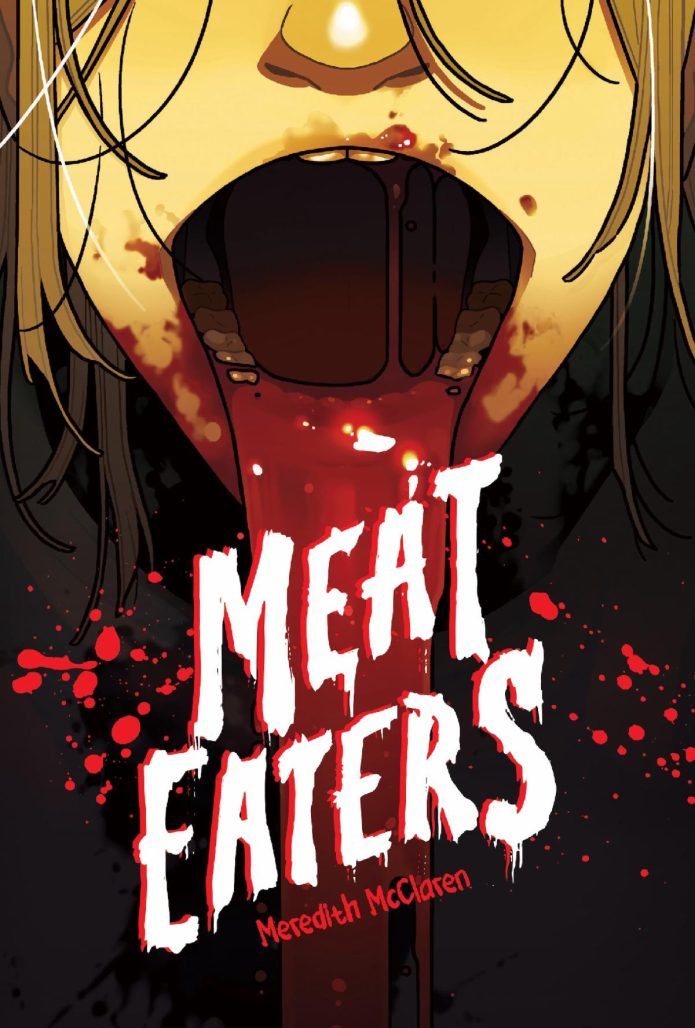 The cover of Meat Eater is a mouth with the title spilling out of it