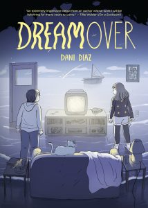 Dreamover cover: A boy and a girl stood in a room with a TV, a sofa, and a wall without waves.