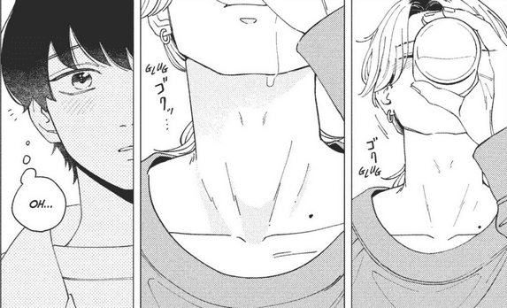 Comic panels from Horizo ​​N on Horizo ​​N Boys Love Manga by Machi Yamashita from Kodansha, Yu Isdrinking Beer and Nagi longed for him