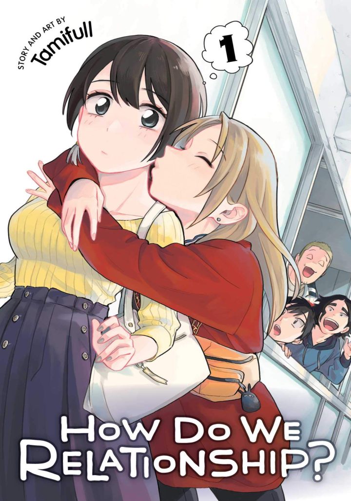 cover of how do we relationship volume 1 depicting saeko kissing miwa on the cheek