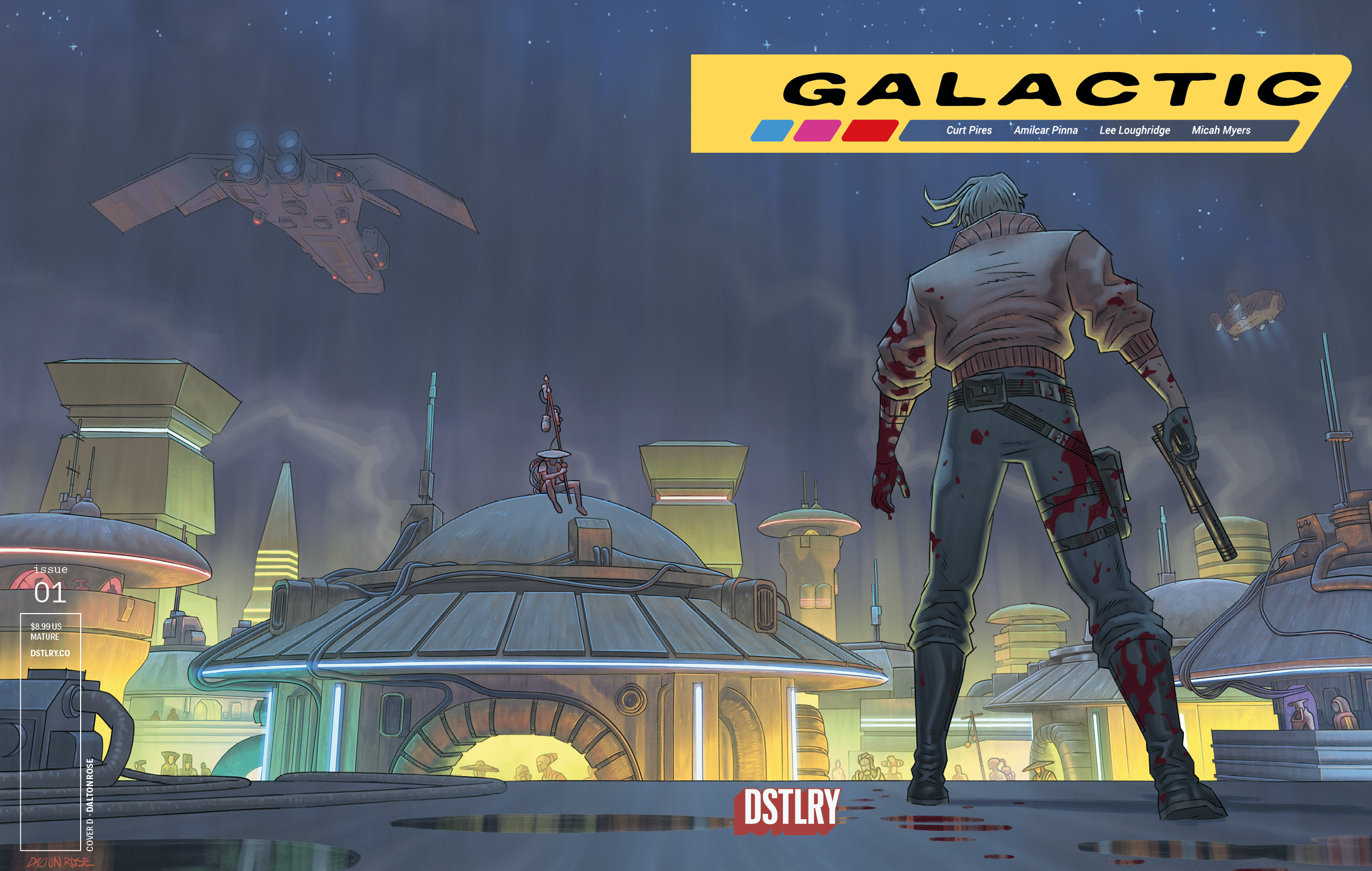 The galaxy comic cover, behind the bounty hunter, he sees a lonely straw hat man sitting on a building.