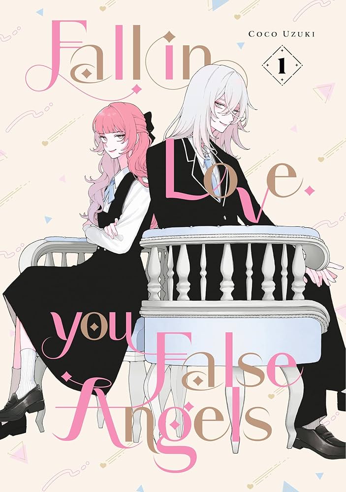 Fall in love with you fake angel cover. Pink haired girl and long haired man in beautiful black school uniform (clothes and suits) sitting in gorgeous seats facing each other.